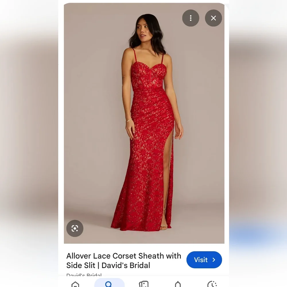 Elegant Red Lace Evening Gown - Picture 1 of 10